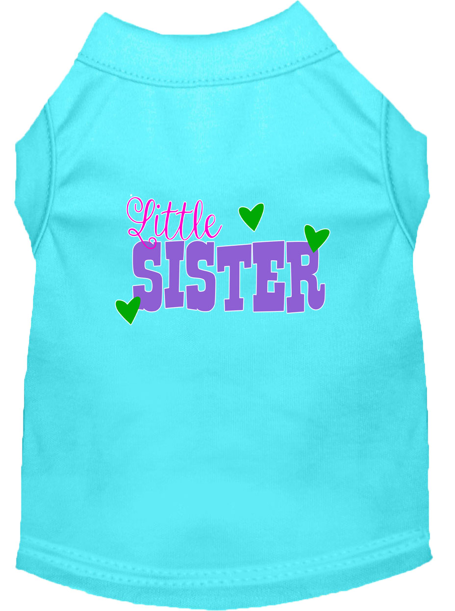Little Sister Screen Print Dog Shirt Aqua Sm